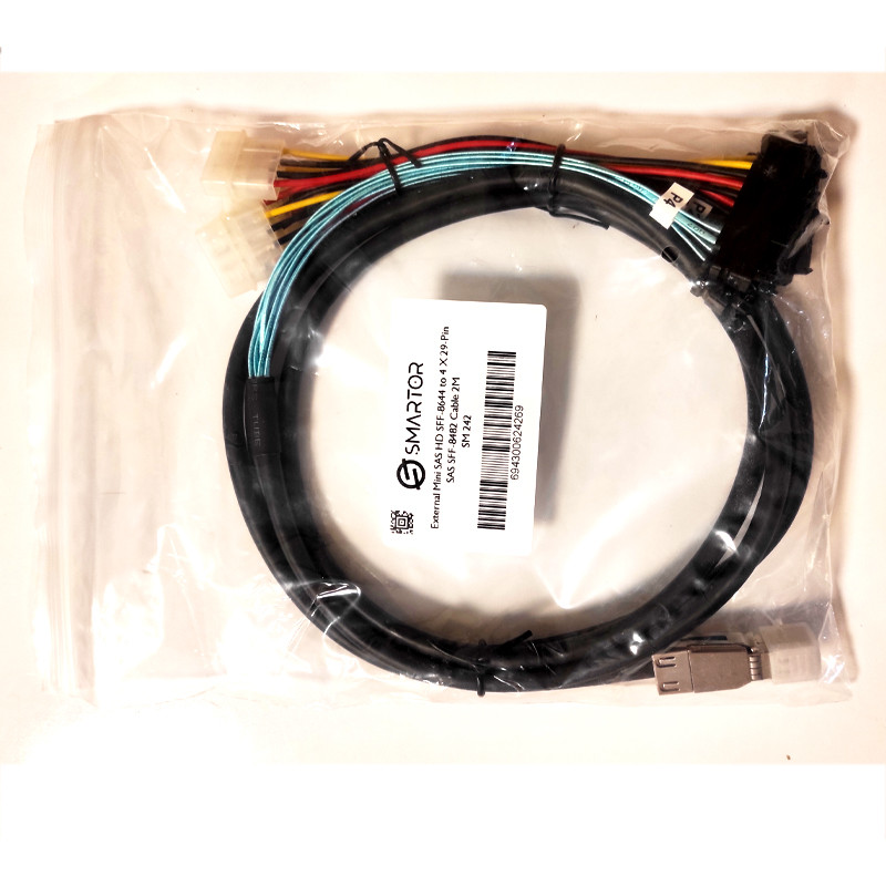 کابل تبدیل Mini SAS SFF-8644 به چهار پورت SFF-8482 با برق 4 پین اسمارطور مدل SM242 طول 2 متر