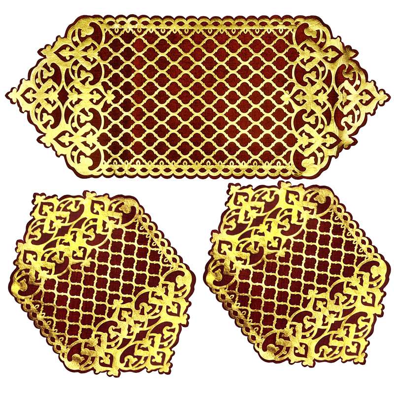 ست رومیزی سه تکه مدل چرم و مخمل نسترن کد 89