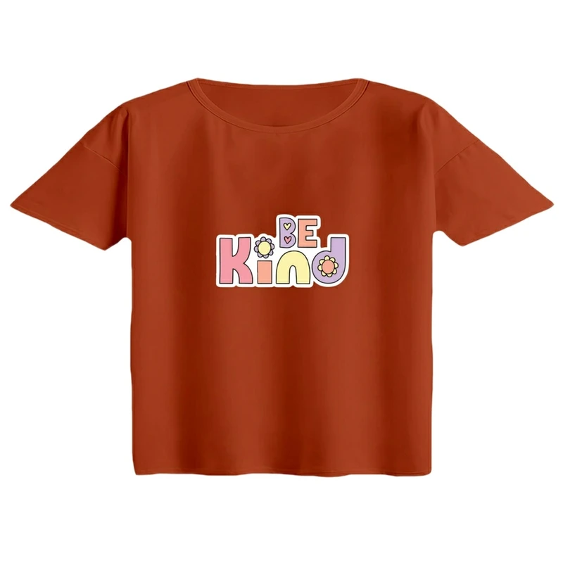 کراپ تی‌شرت آستین کوتاه زنانه مدل تکست کد 02