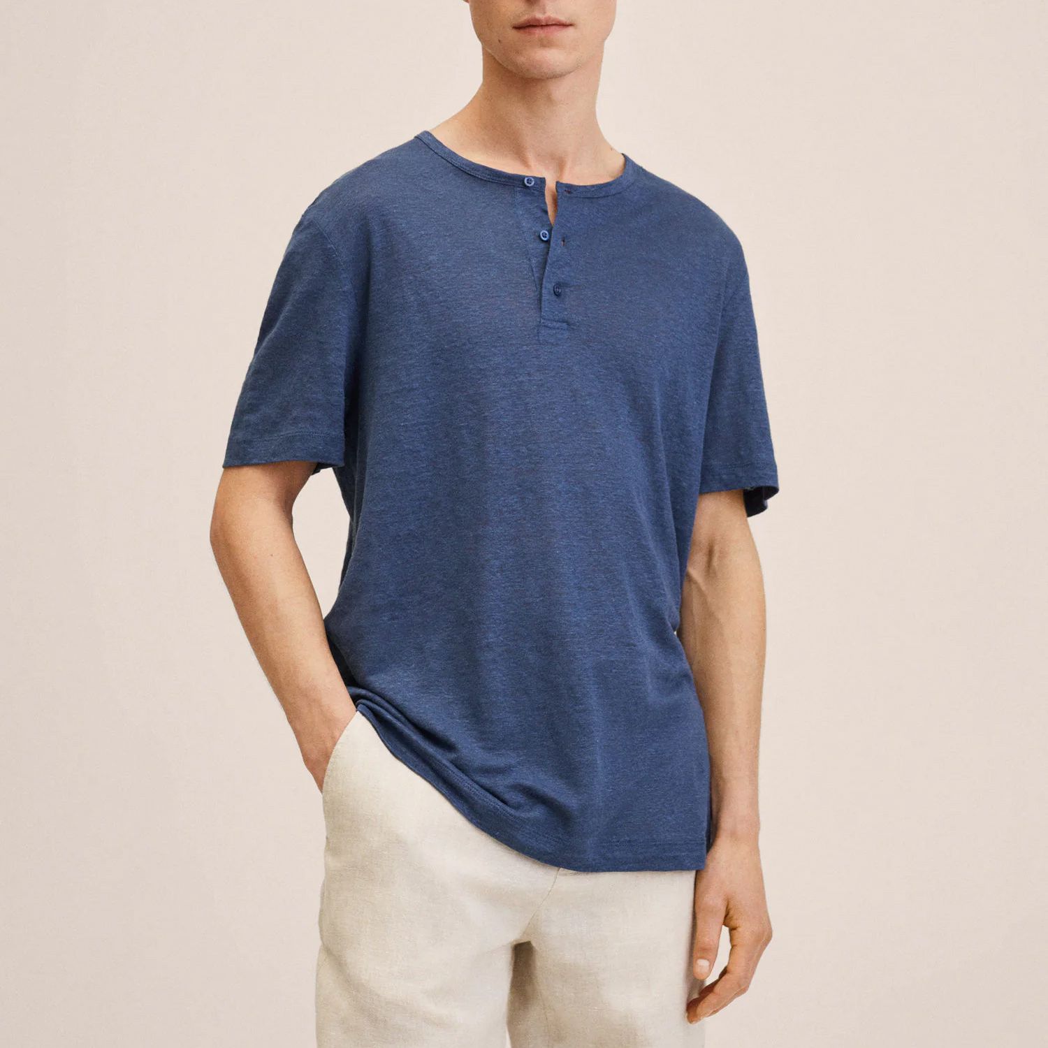 تی شرت آستین کوتاه مردانه مانگو مدل لینن کد IB764PAN -  - 3