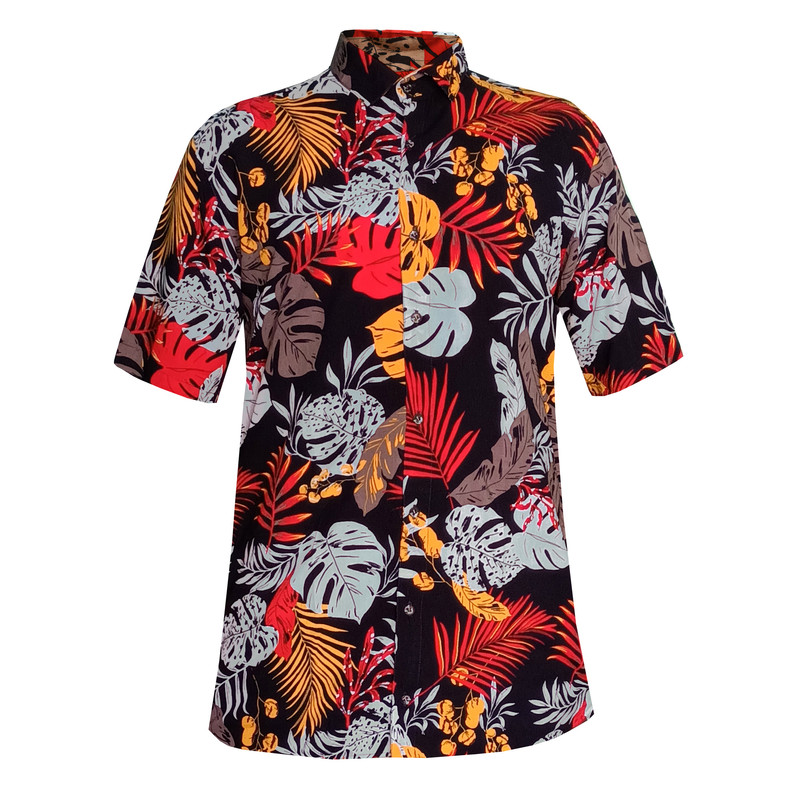 پیراهن آستین کوتاه مردانه مدل هاوایی برگ رنگی کد barg-rang