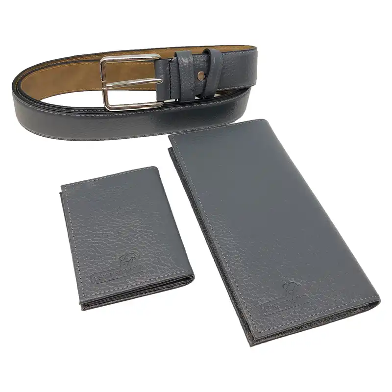 ست هدیه مردانه سرزمین چرم مدل 131096 رنگ طوسی