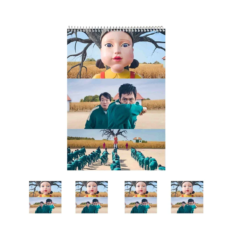 دفتر نقاشی 50 برگ طرح اسکویید گیم کد A1 به همراه برچسب مجموعه 5 عددی