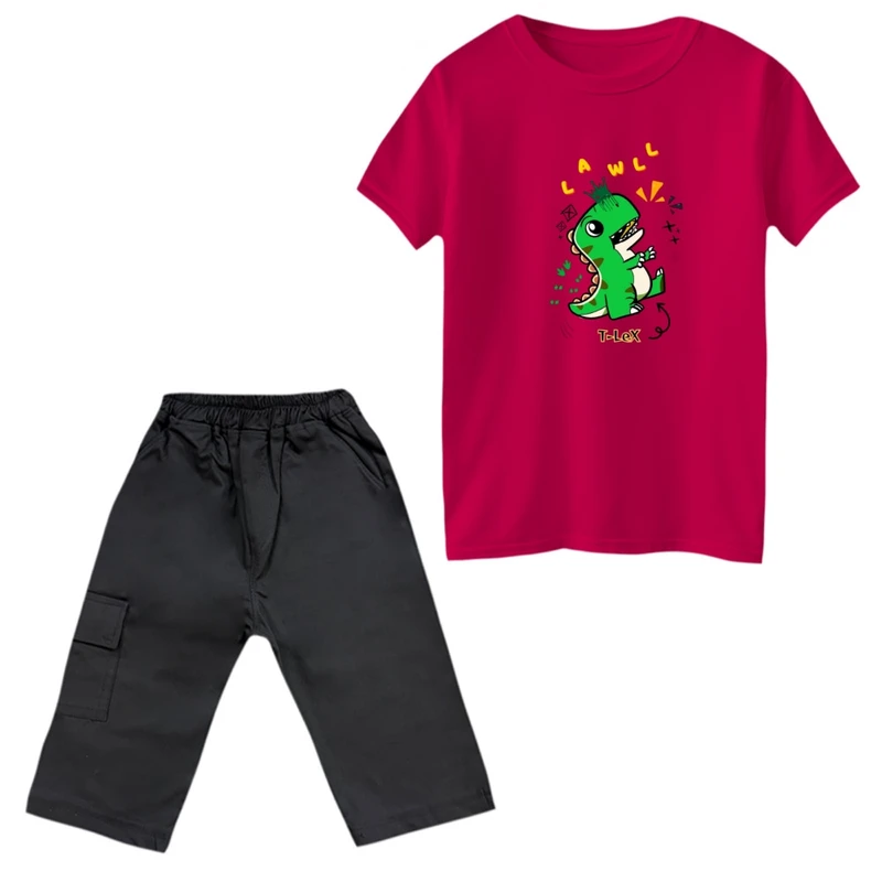 ست تی‌شرت و شلوارک پسرانه مدل دایناسور کد 38