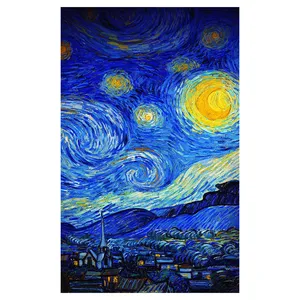 فرش پارچه‌ای مدل فرشینه طرح نقاشی ونگوک شب پر ستاره کد AR3059201