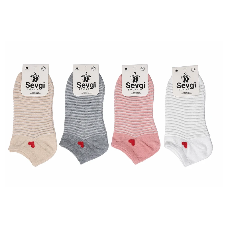 جوراب ساق کوتاه زنانه سوگی مدل راه راه بسته 4 عددی