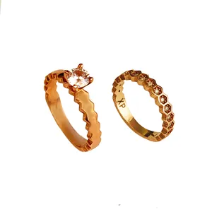 انگشتر زنانه مدل حلقه و پشت حلقه کد DA022 بسته 2 عددی