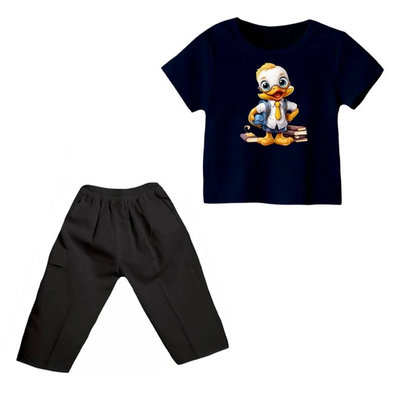 ست تی شرت و شلوارک دخترانه مدل اردک کد ۴