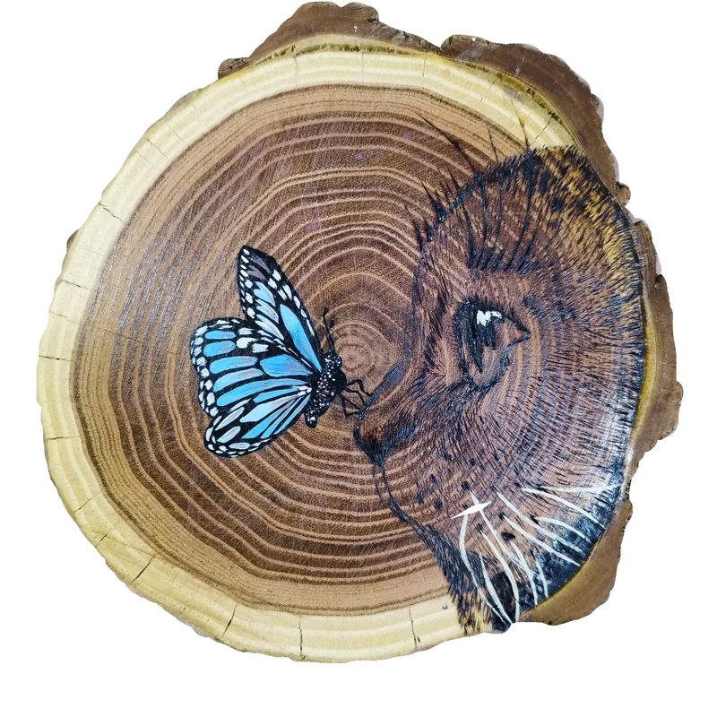 دیوارکوب سوخته نگاری طرح گربه