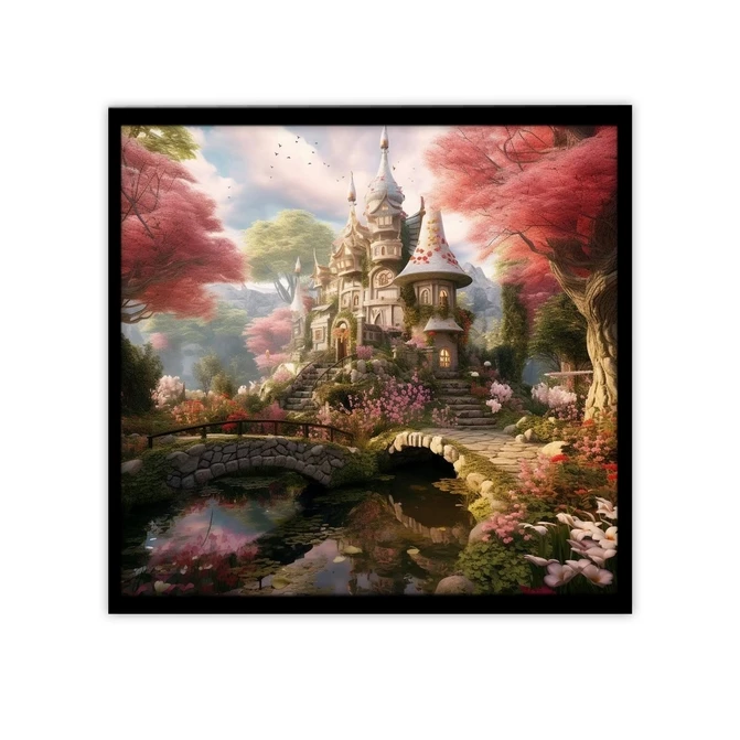 تابلو نوری بکلیت طرح منظره طبیعت و خانه رویایی مدل B-MID-17130