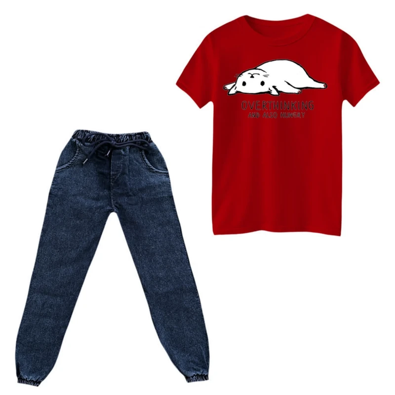 ست تی‌شرت و شلوار دخترانه مدل گربه گرسنه