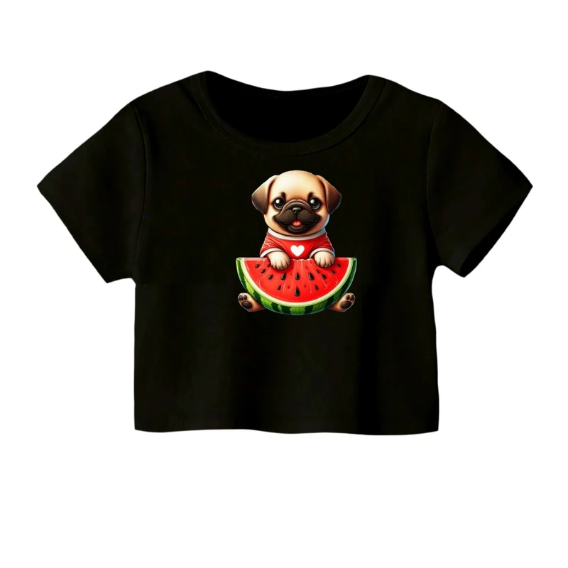 کراپ‌ تی‌شرت آستین کوتاه زنانه مدل سگ یلدایی کد 4