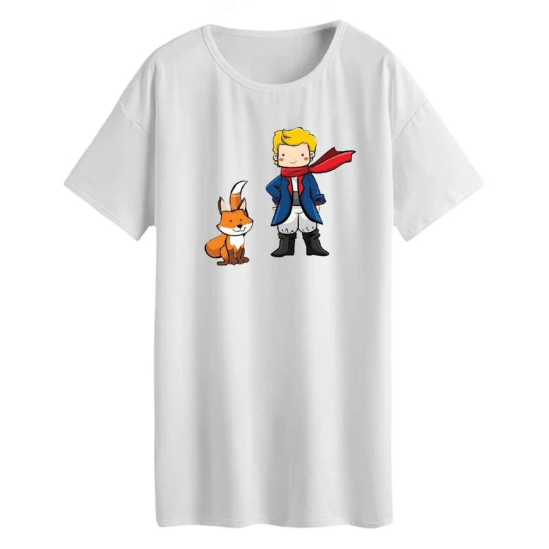 تی شرت لانگ زنانه مدل شازده کوچولو و روباه کد 2