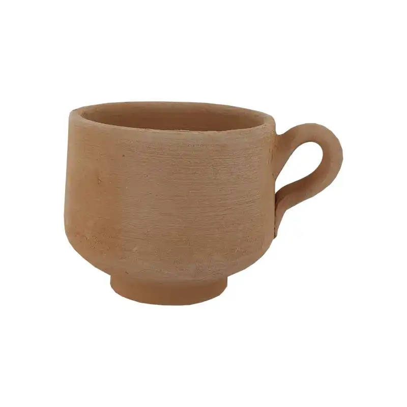 ست فنجان و نعلبکی سفالی خام مدل قهوه خوری مجموعه 6 عددی