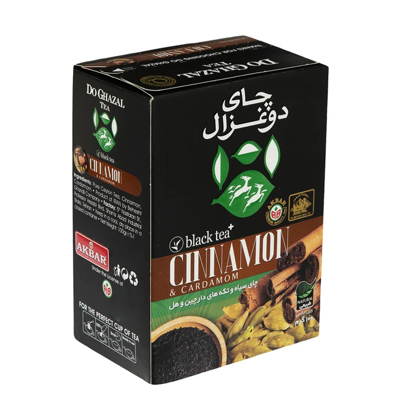 چای سیاه و تکه های دارچین و هل دوغزال - 100 گرم