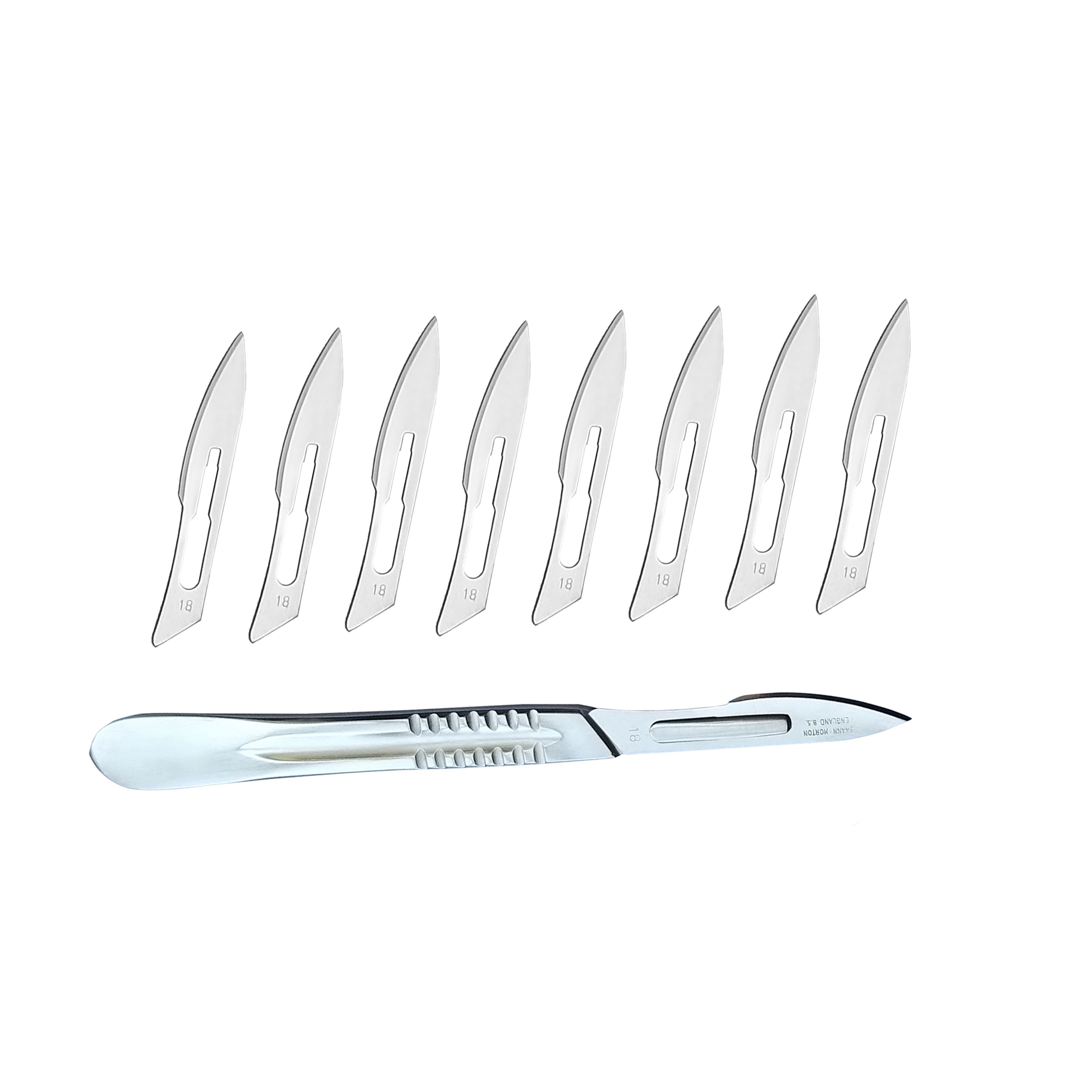 دسته تیغ جراحی مدل SKJYT002369  شماره 4  به همراه تیغ استریل شماره 18 کد SKJUQW002369 مجموعه 9 عددی