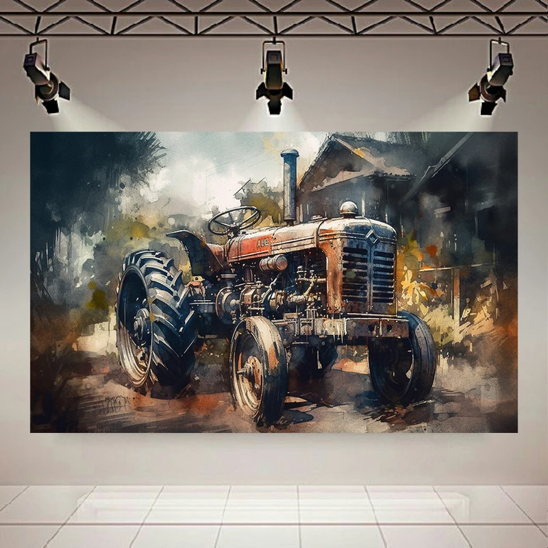 تابلو بوم طرح مخمل نقاشی تراکتور مدل قدیمی کد AR305220