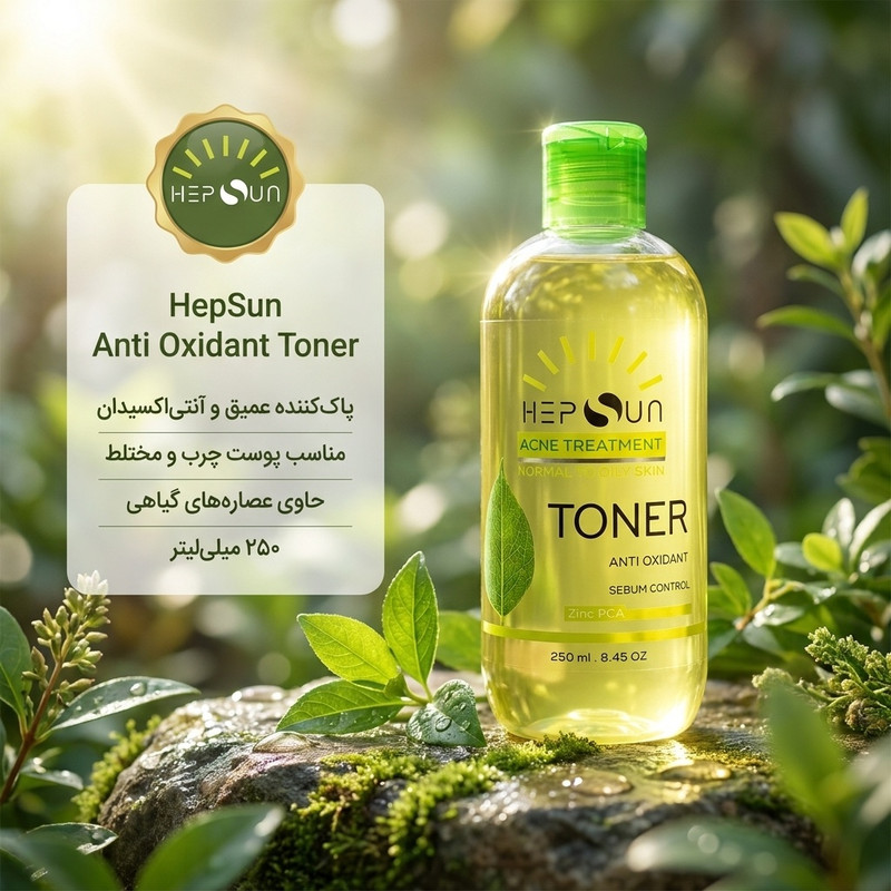 تونر پاک‌کننده آرایش هپسان مدل Anti Oxidant مناسب برای پوست چرب و مختلط حجم 250 میلی‌لیتر