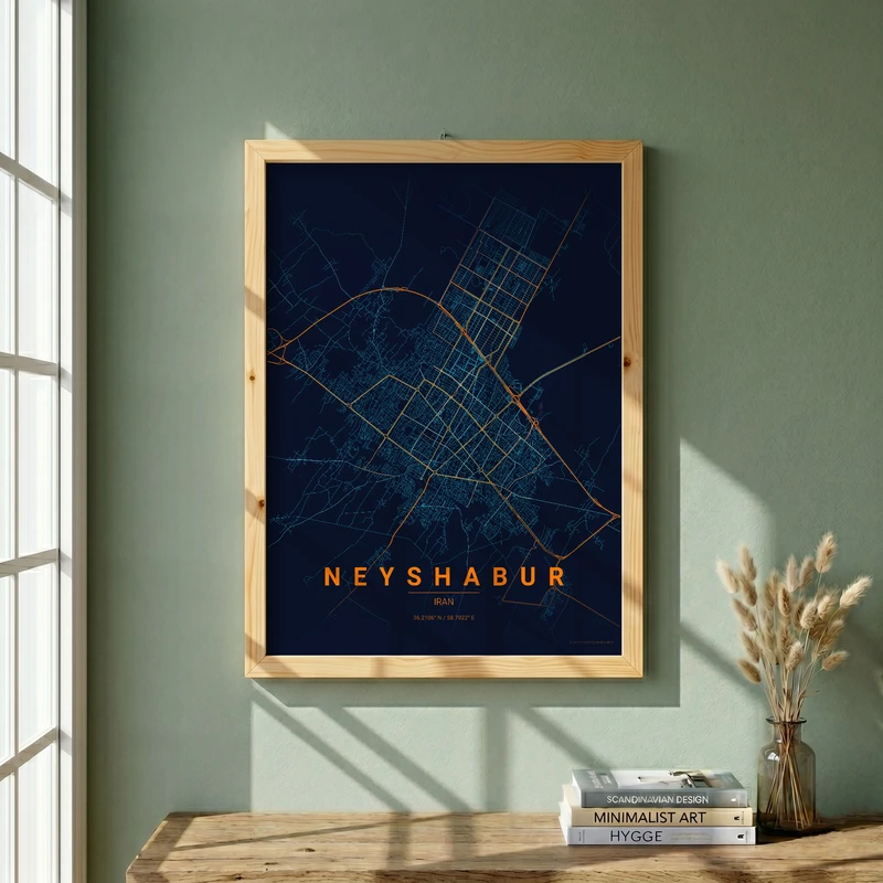 تابلو طرح نقشه شهر نيشابور مدل G21058 فریم کرم روشن