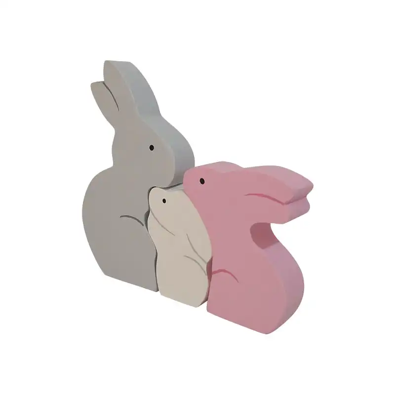 اسباب بازی چوبی طرح پازل خانواده خرگوش مدل MKT26-G مجموعه 3 عددی