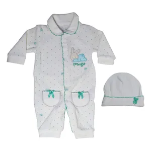 ست سرهمی و کلاه نوزادی مدل پینگو کد 03 رنگ فیروزه ای
