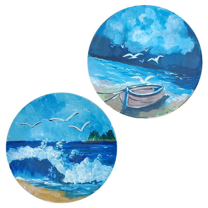  بشقاب دیوارکوب سفالی طرح ساحل کد D127-A مجموعه 2 عددی