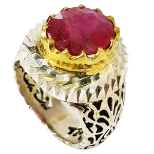 انگشتر نقره مردانه مدل نگین یاقوت سرخ 100117