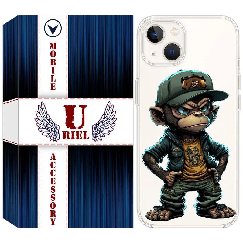 کاور ژله ای یوریل قاب مدل Clear کد 37 طرح Monkey مناسب برای گوشی موبایل اپل iPhone 13