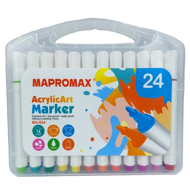ماژیک چند منظوره مپرومکس مدل اکریلیک مولتی سورفیس کد MA624 مجموعه 24 عددی