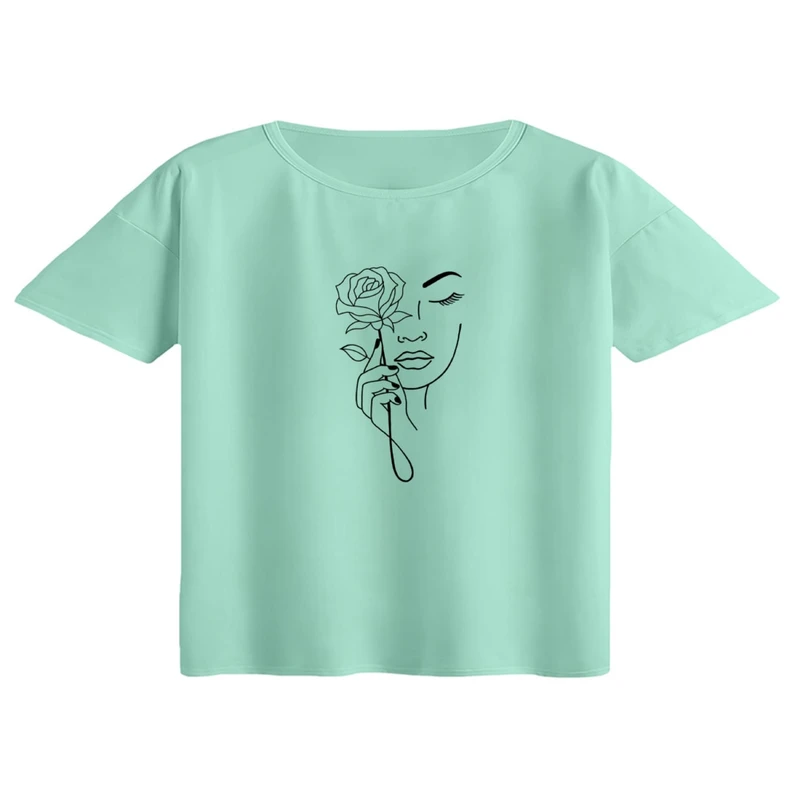 کراپ تی‌شرت آستین کوتاه زنانه مدل دختر و گل