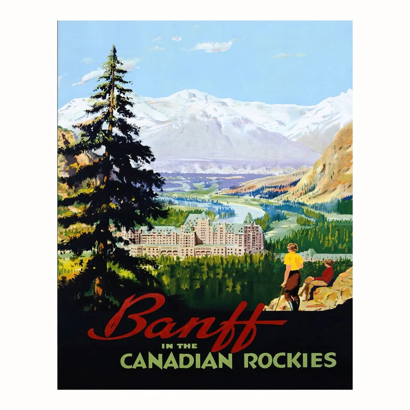 پوستر مدل مسافرتی قدیمی چاپ رترو راکی ​​کانادایی هنر بنف
