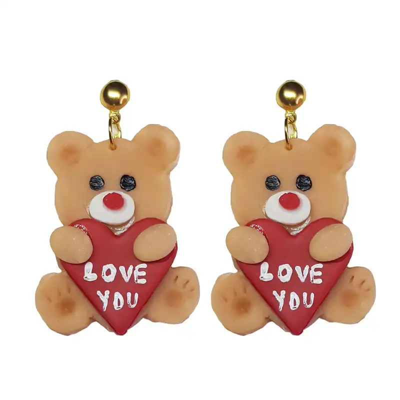 گوشواره زنانه ماه فام مدل تدی و قلب