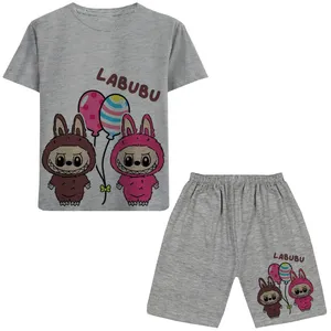 ست تی شرت آستین کوتاه و شلوارک راحتی دخترانه  مدل LABUBU A76