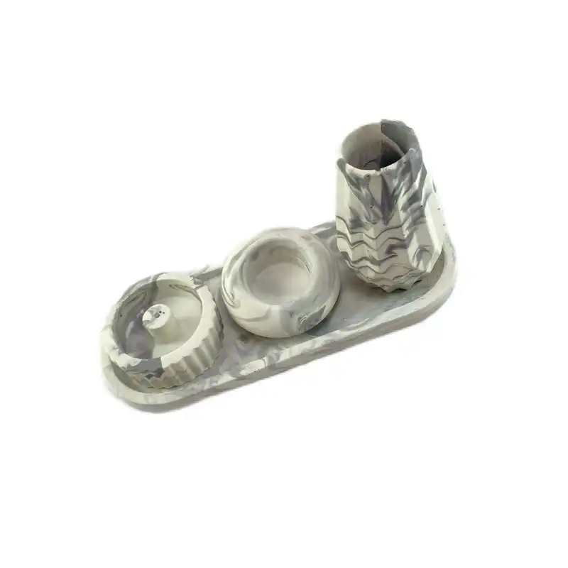 ست 4 تکه جاعودی و گلدان بتنی مدل سپید