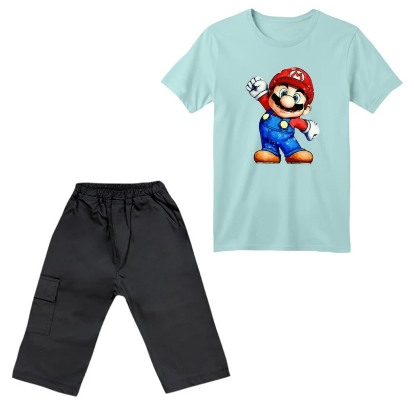 ست تی‌شرت آستین کوتاه و شلوارک پسرانه مدل ماریو کد ۸