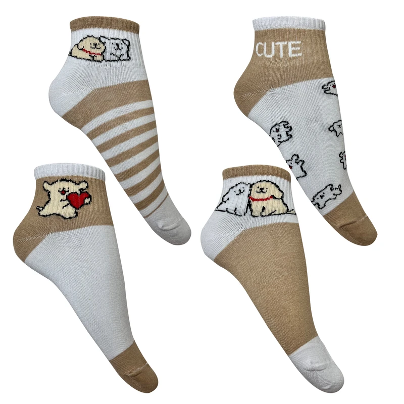 جوراب ساق کوتاه زنانه تن پوش هنگامه مدل هاپویی مجموعه 4 عددی