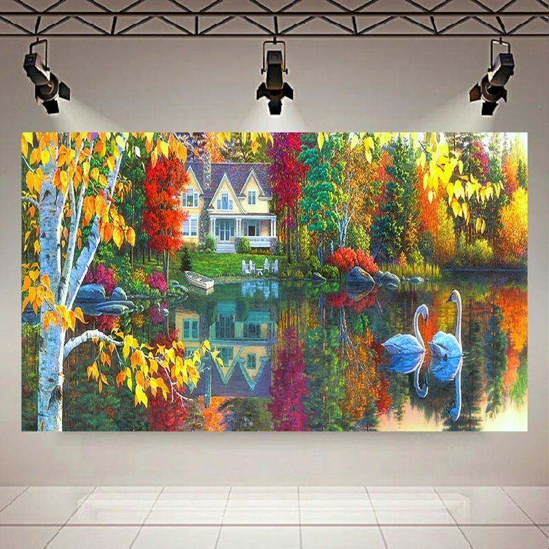 پوستر پارچه ای طرح نقاشی طبیعت مدل معاصر پاییز کد AR31015