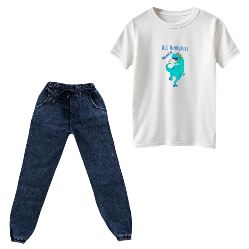 ست تی‌شرت و شلوار پسرانه مدل دایناسور کد 04