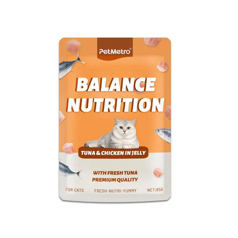 پوچ گربه پت مترو مدل بالانس نوتریشن طعم ماهی، مرغ وزن 85 گرم