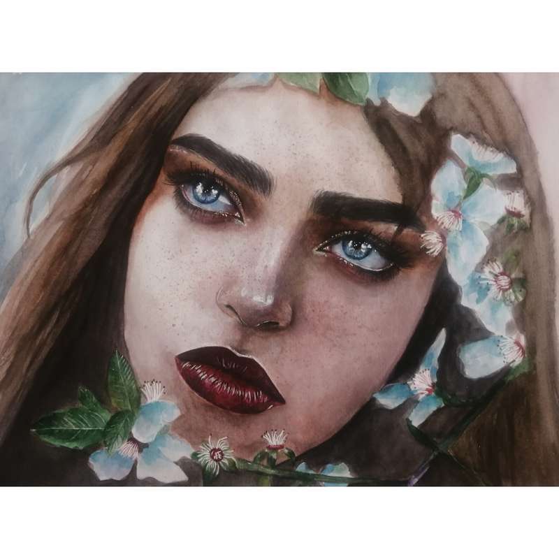 تابلو نقاشی آبرنگ طرح شکوفه ها