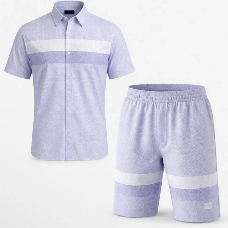 ست پیراهن و شلوارک راحتی مردانه مدل Lavender Stripe