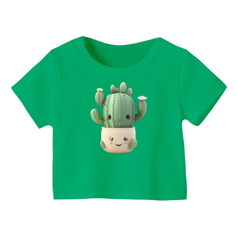 کراپ‌ تی‌شرت آستین کوتاه زنانه مدل کاکتوس کد ۲