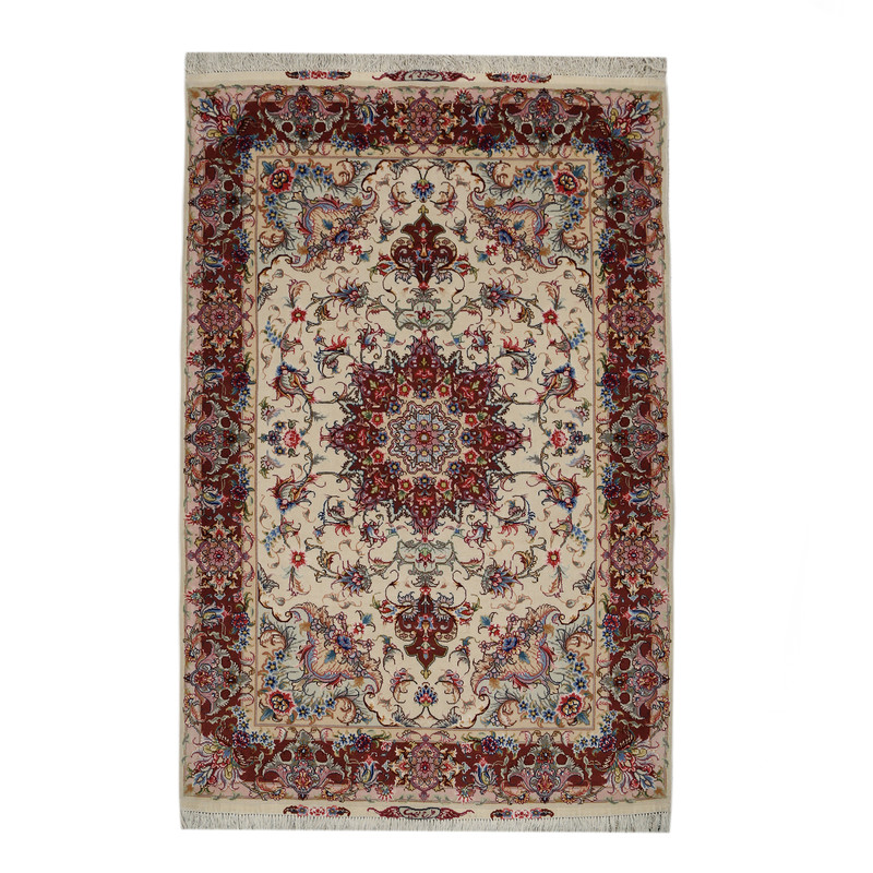 فرش دستباف زرع و نیم طرح علیا مدل تبریز چله ابریشم ریز 50 کد 982