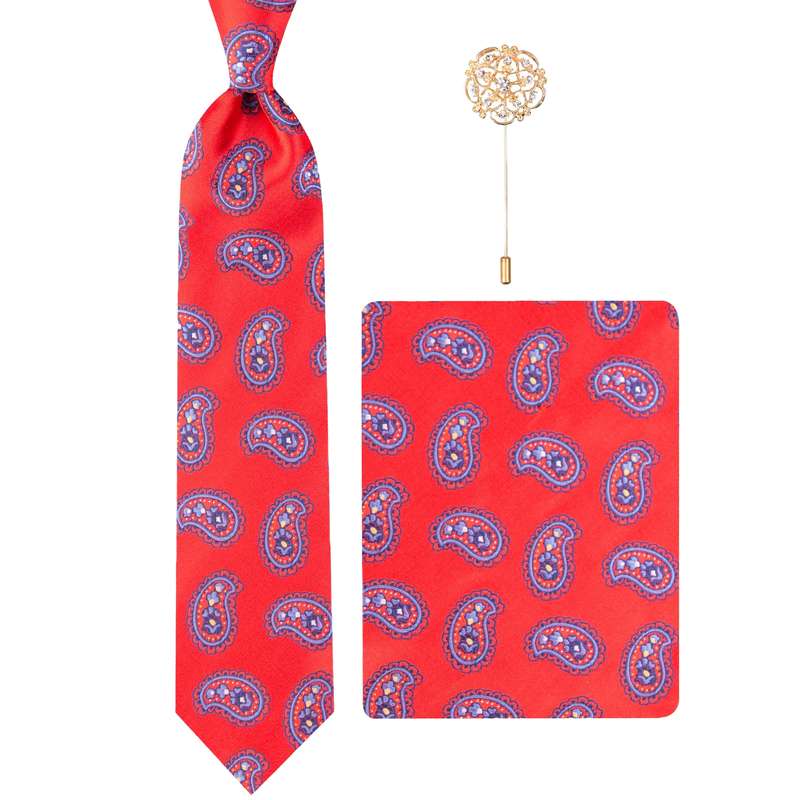 ست کراوات و دستمال جیب و گل کت مردانه مدل GF-PA1070RE-BE 