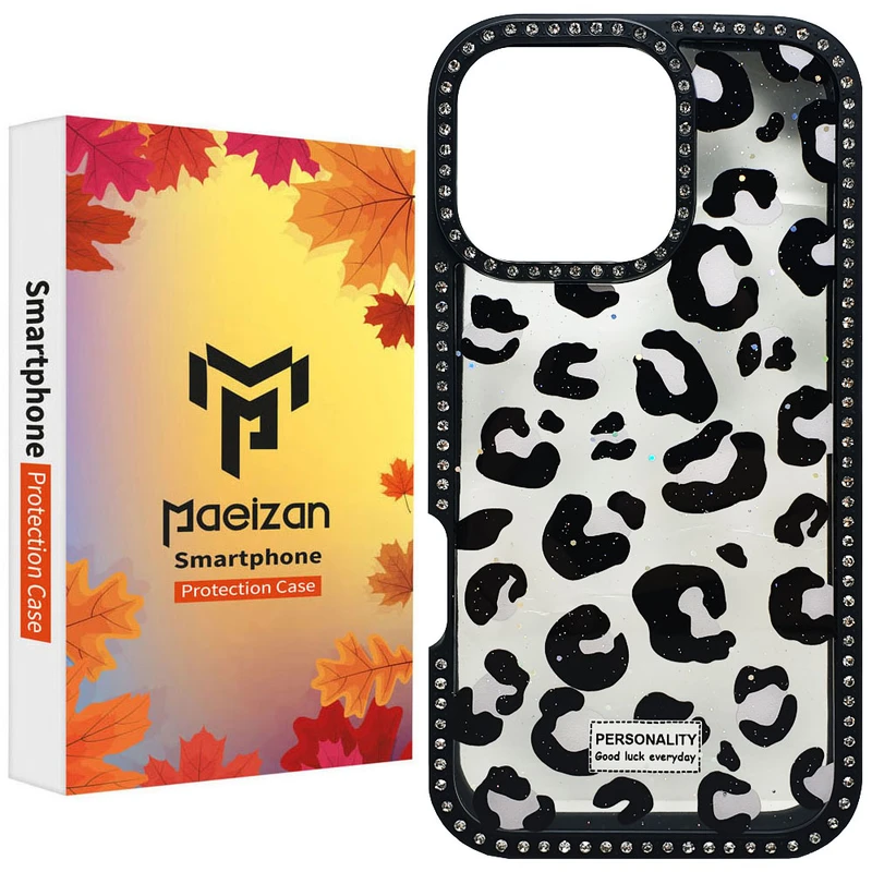 کاور پاییزان مدل پلنگی نگین دار طرح لاکچری مناسب برای گوشی موبایل اپل IPhone 16 Pro Max