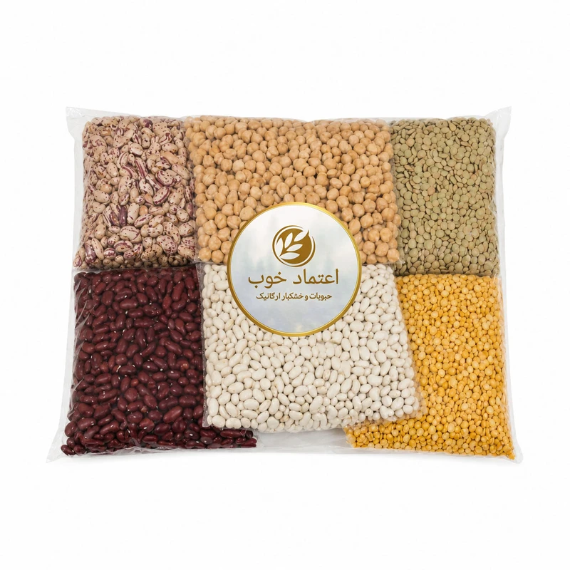 عدس و لوبیا چیتی و قرمز و سفید و لپه و نخود اعتماد خوب - 500 گرم بسته 6 عددی