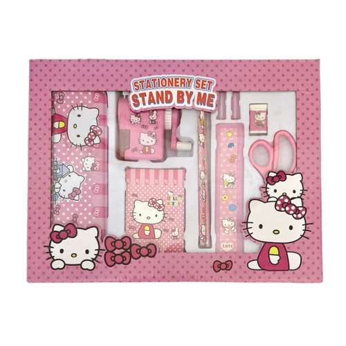 بسته لوازم تحریر مدل پاپیونی طرح هلوکیتی مجموعه 10 عددی