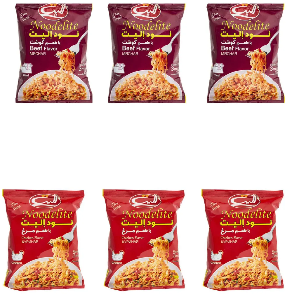 نودل با طعم گوشت و مرغ الیت - 75 گرم بسته 6 عددی