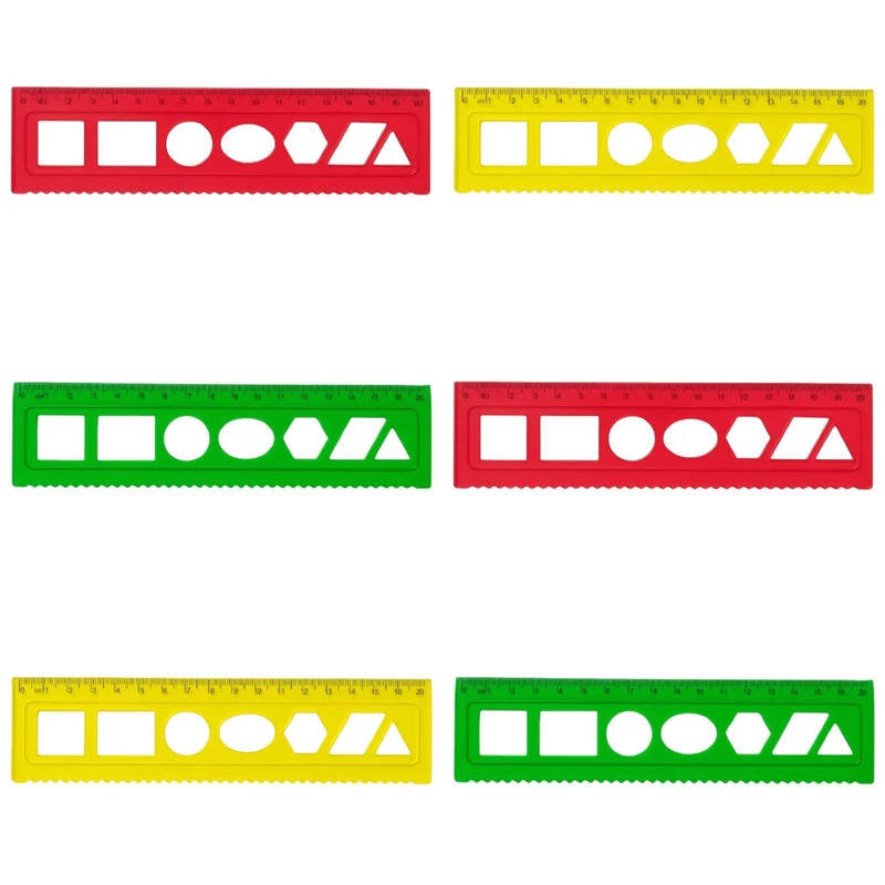 خط‌کش 20 سانتی‌متری مدل ژله ای شابلون دار بسته 6 عددی