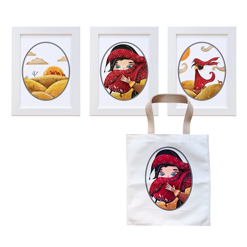 تابلو نقش افرا مدل کولی فریم سفید کد PA4-KL-W2 مجموعه سه عددی به همراه ساک هدیه